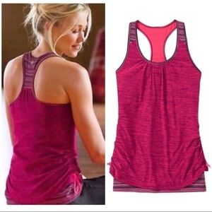 Athleta Womens Sz S Re Pink Double Layer Yoga Athletic Tank Top Ruched Cinched